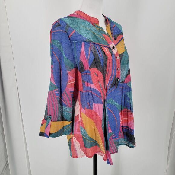 Ava & Grace Blouse Womens Large Colorful Abstract Print Popover 3/4 Sleeves - Picture 4 of 11